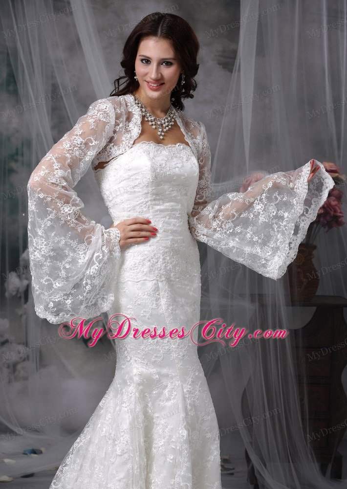 Lace Mermaid Brush Train Strapless Wedding Anniversary Dress with Jacket